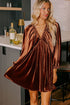 Luxe Velvet V Neck Bishop Sleeve Empire Waist Flared Mini Dress